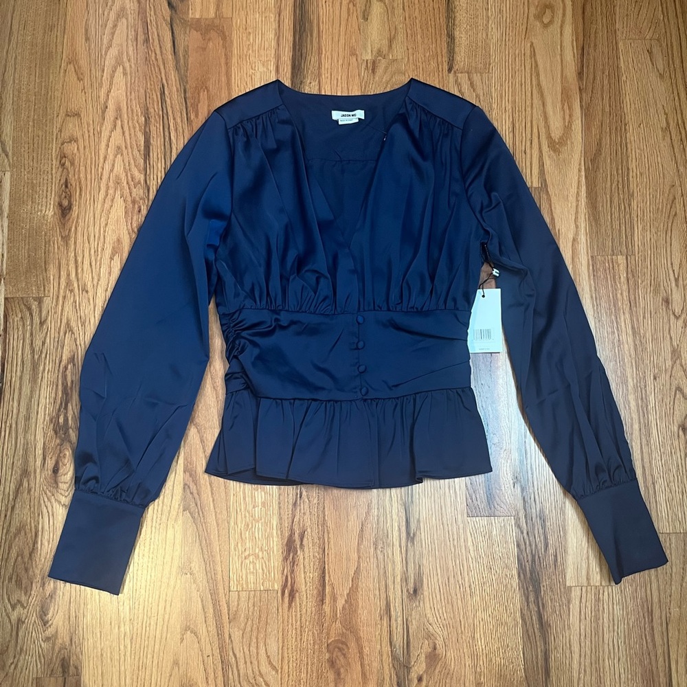 Jason wu navy peplum satin top size extra small